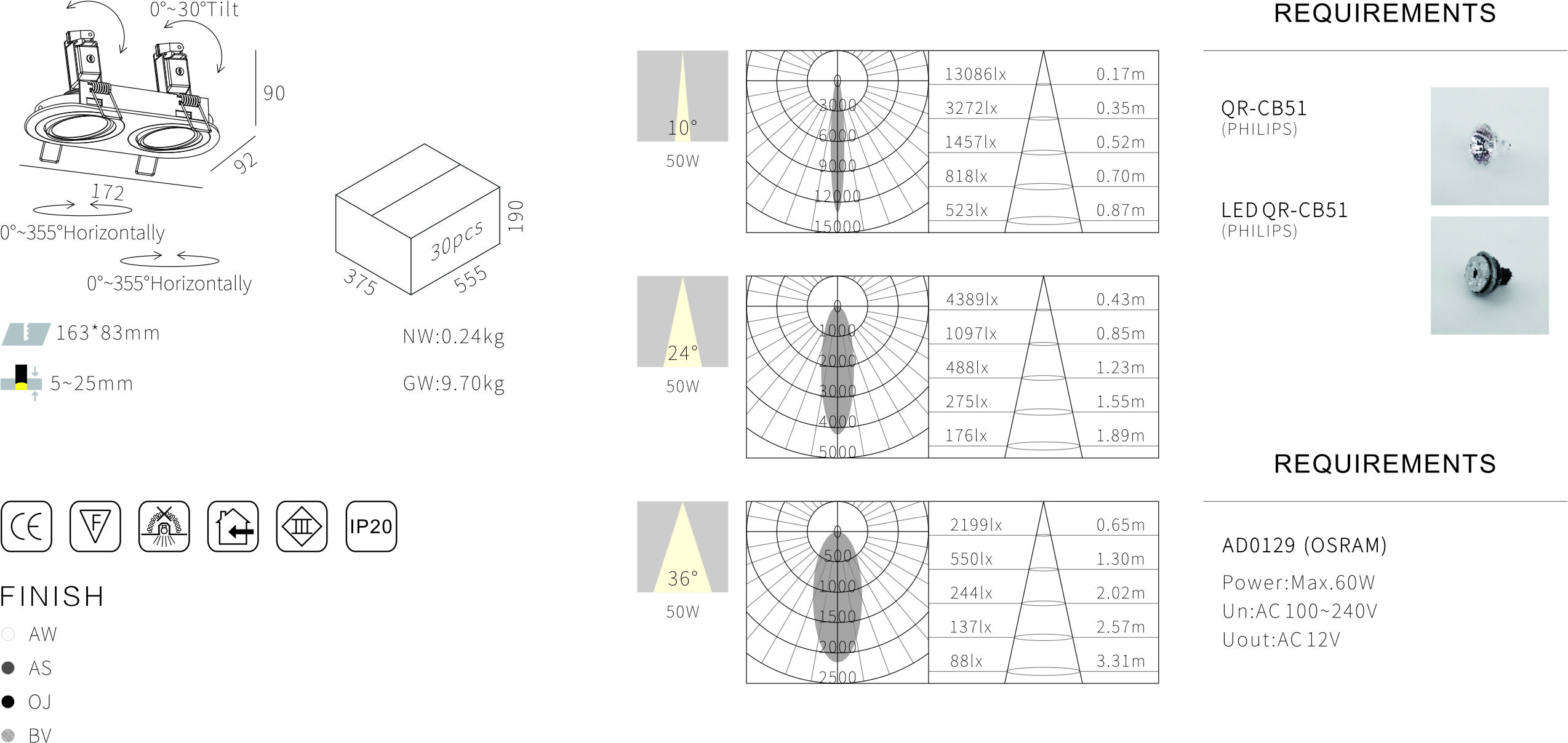 halogen double heads recess down light