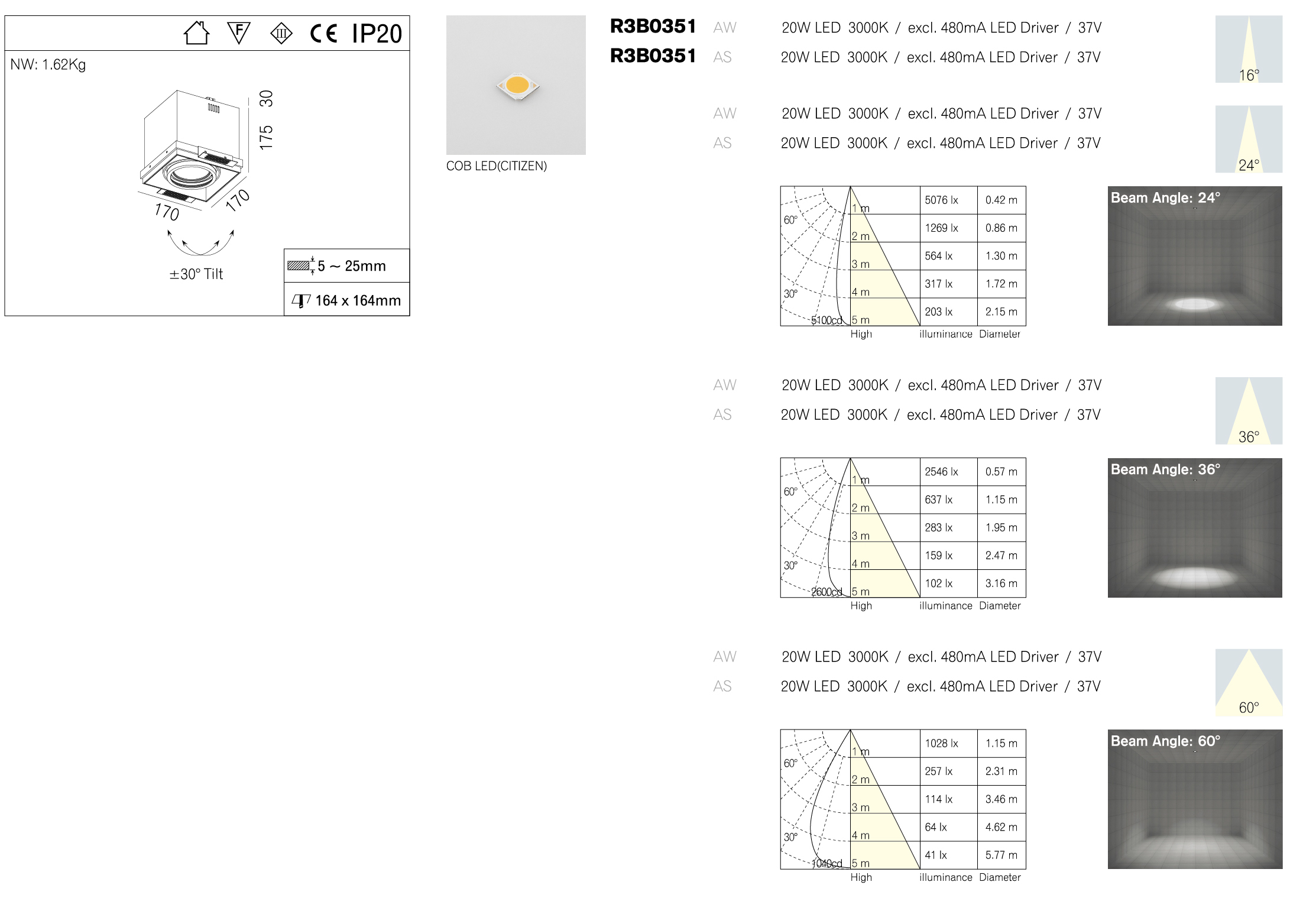 20W LED downlight