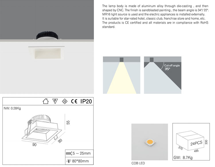 IP20 Recessed LED Ceiling Lights