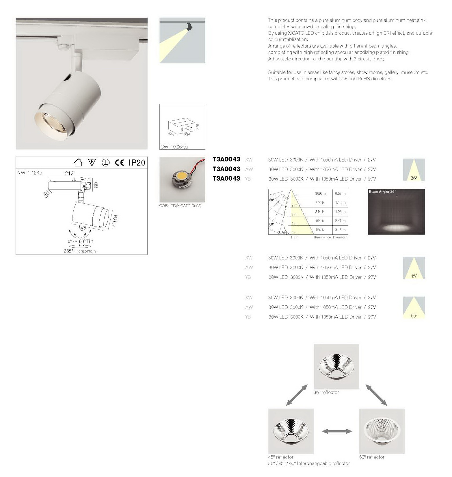 30w led track light