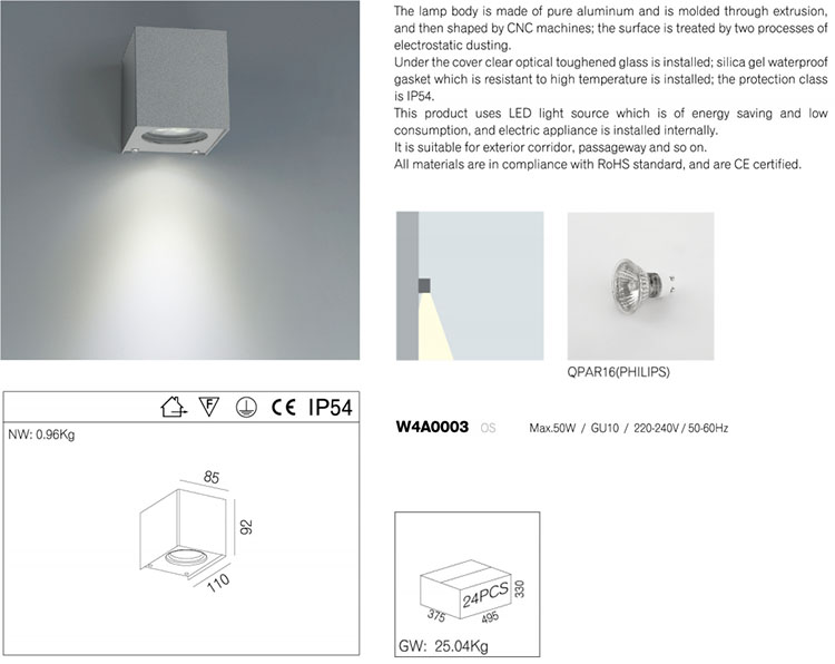 Outdoor IP54 GU10 Wall Lamps