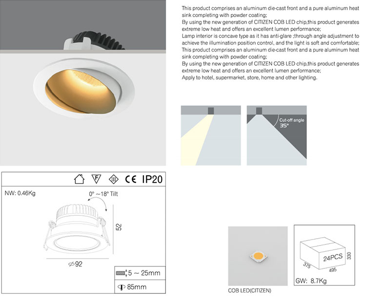 Modern IP20 Recessed LED Downlight