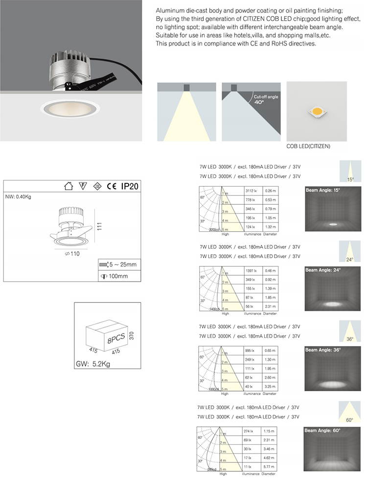 Modern 7w Recessed LED Downlight
