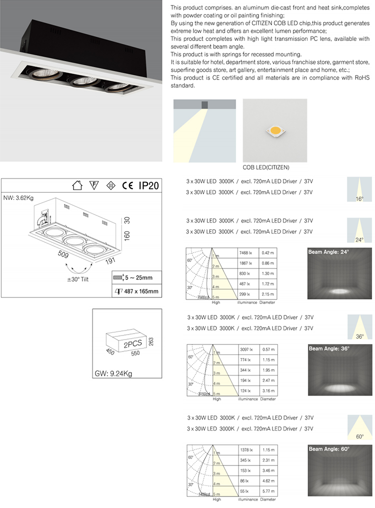 Modern 90w Recessed LED Lighting