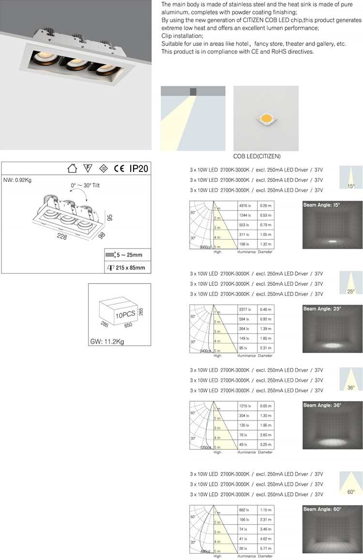 Modern 30w Recessed LED Light