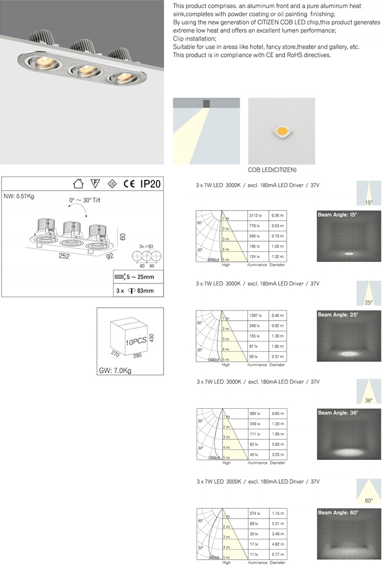 Modern 21w Recessed LED Lighting