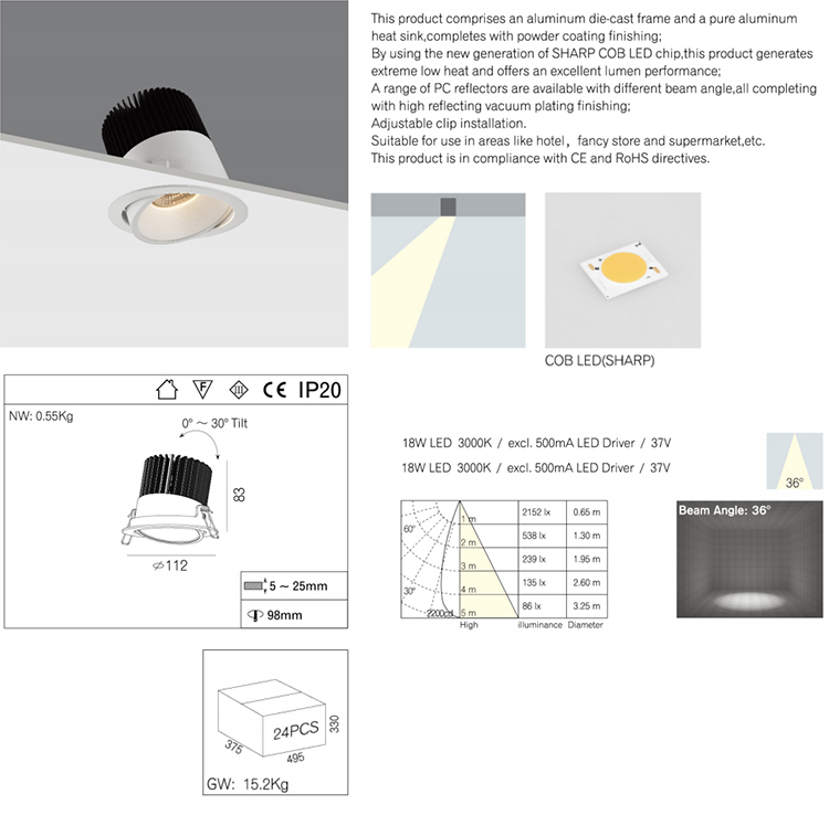 Modern 18w Recessed LED Lights