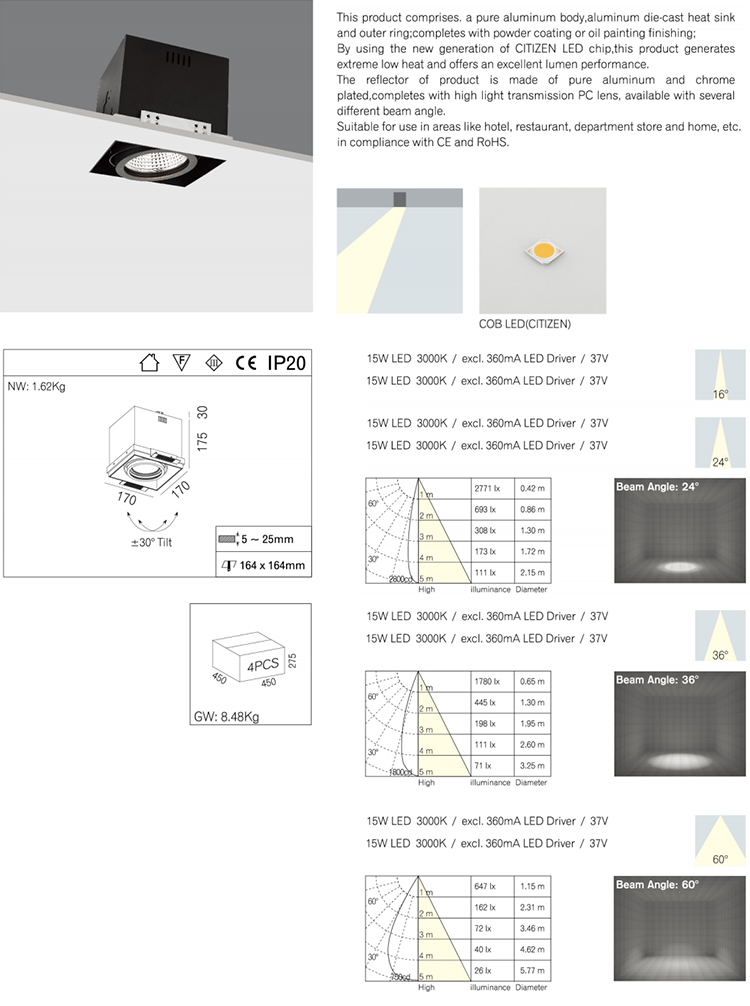 Modern 15w Recessed LED Lights