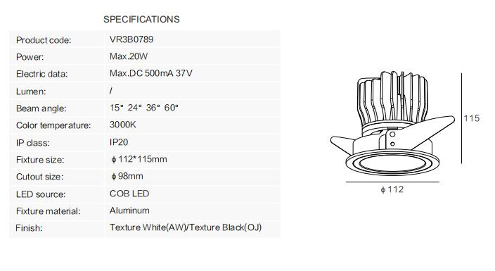 IP20 Aluminum downlight