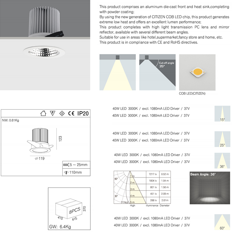 Modern 45w Recessed LED Downlight