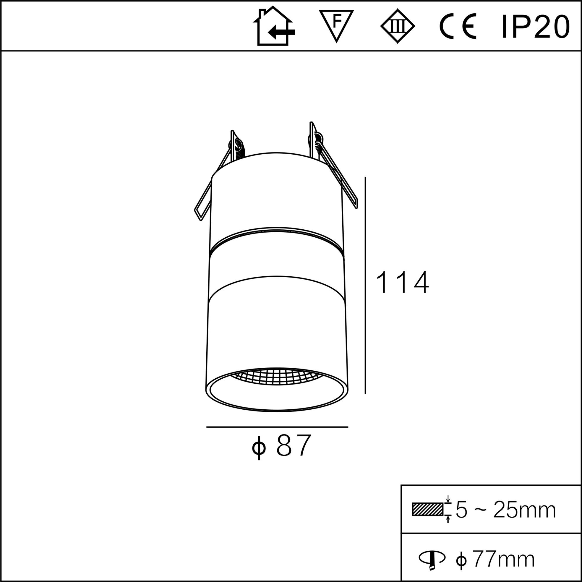 AC220-240V Cylinder Interior Ceiling Recessed 10W LED Light 