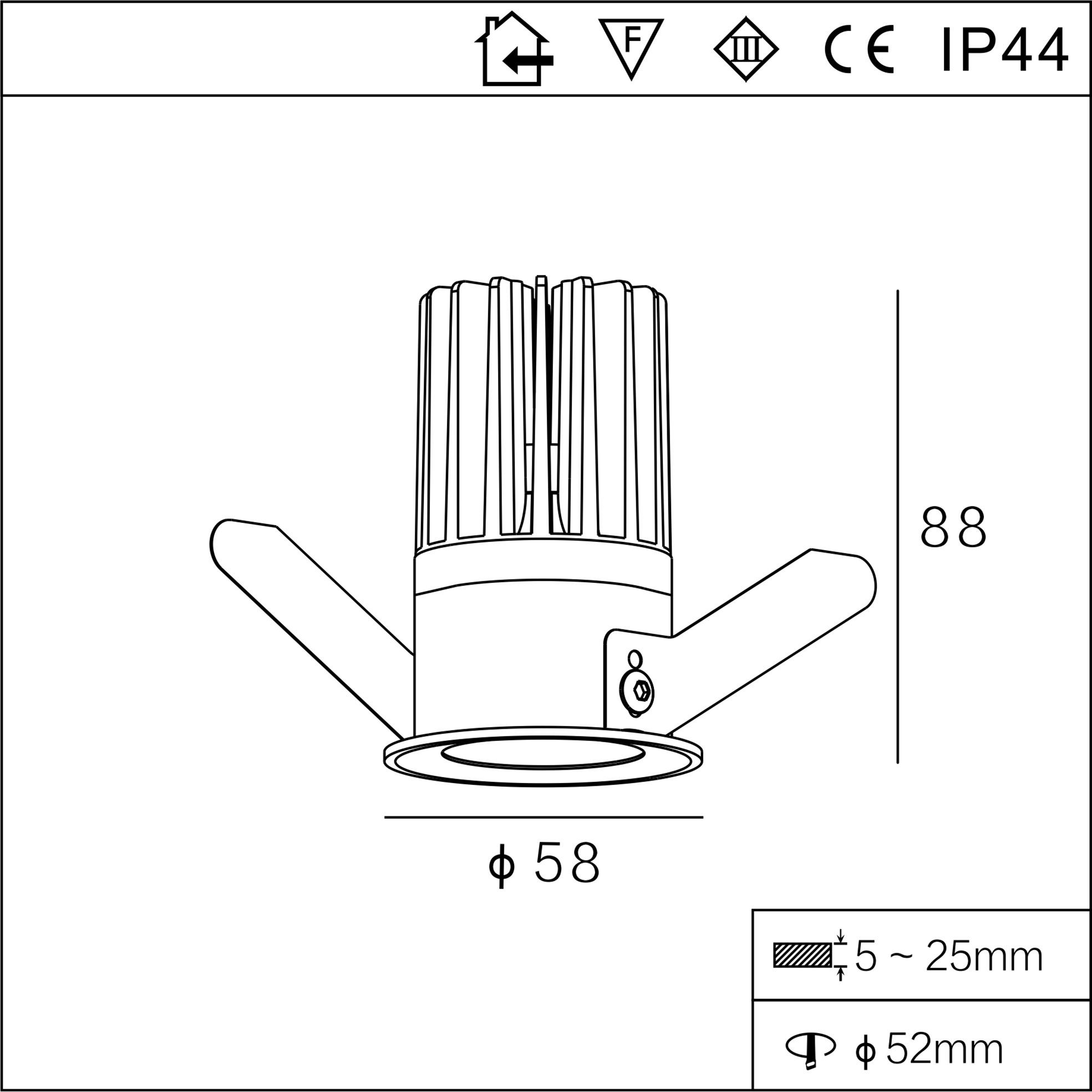 IP44 tinny slim 7w round CE downlight 