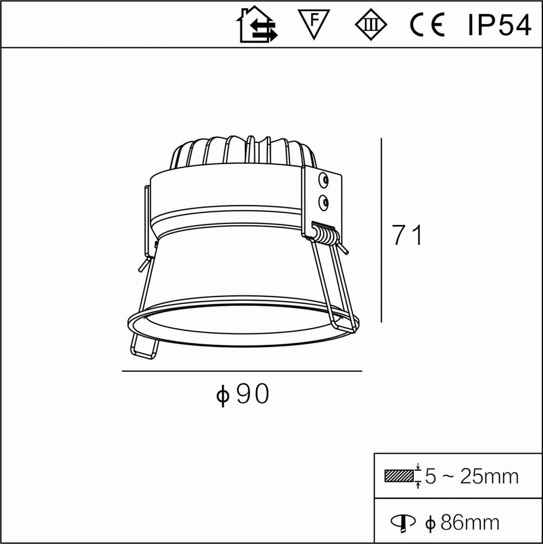 Costsaving 7W COB LED Recessed Anti-glare Waterproof Downlight 