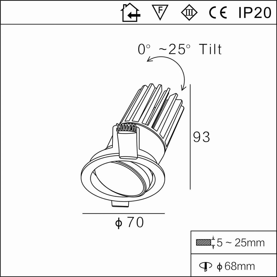 10W tinny anti-glare adjustable LED recessed downlight 