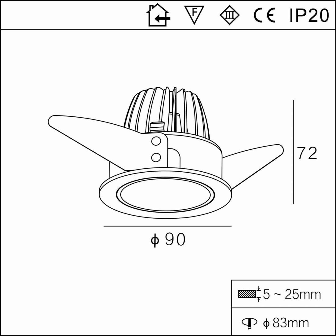 High quality 10w round ceiling recessed downlight 