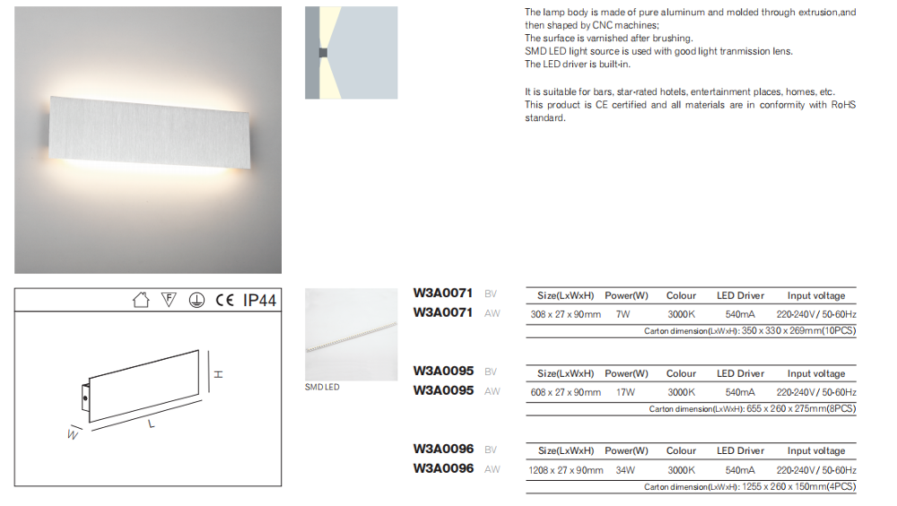 up and down IP44 Bathroom 7W Slim Led wall light