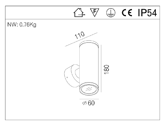 Outdoor IP54 Decorative Waterproof Cylinder LED Up And Down Wall Light