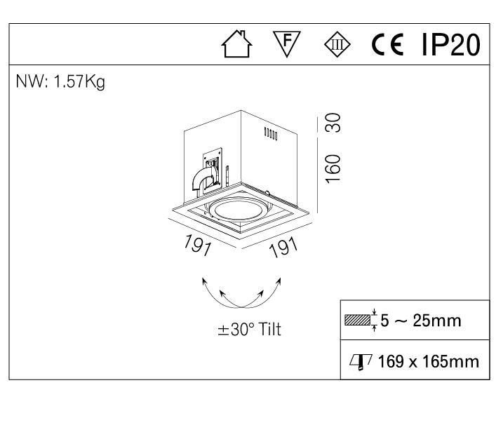 20W Trimed LED Grille Spot Recessed Downlight