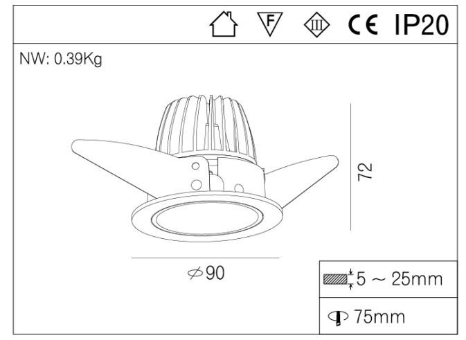 10w indoor led recessed down lighting for hotel 