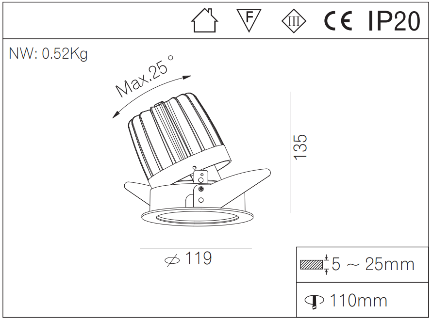 Adjustable die-casting Dimmable 15w Round Trim led Downlight