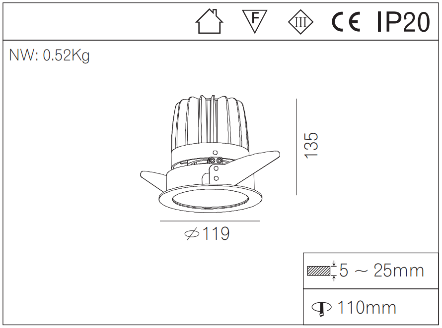 Commercial Aluminum Recessed Dimmable 15w Indoor Downlight