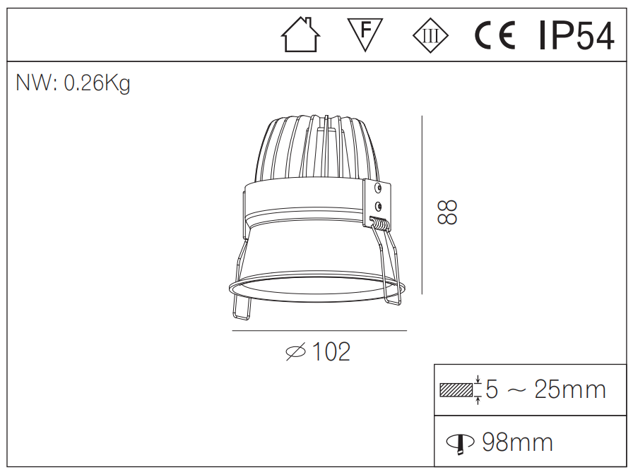 Waterproof IP54 Fixed Slim Trim LED Recessed Downlight