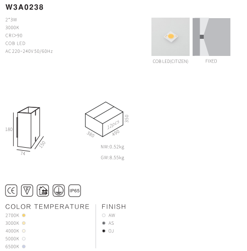 2*3W up and down wall light