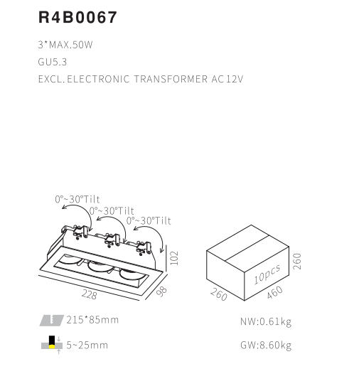 MR16 tilt AC12 Max.50W recessed downlight