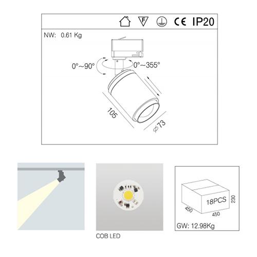 15W led track light rail track lamp