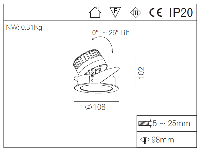 10W Adjustable LED CITIZEN COB Dimmable Downlight