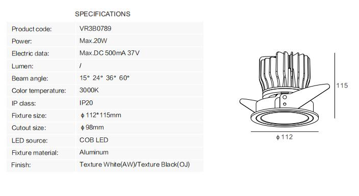 20W reflector LED recessed down light