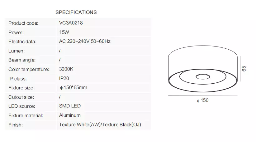 Interior Aluminum LED 15W Surface mounted downlight