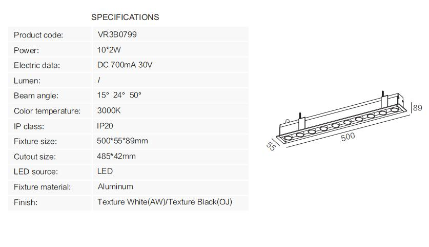 trim linear ten head 20W recessed downlight