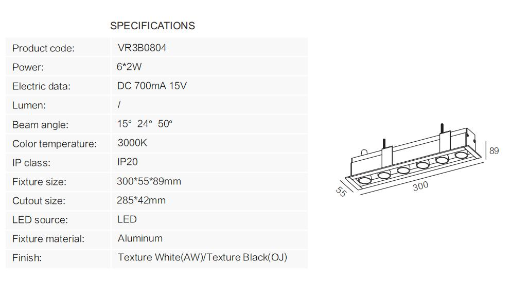 Laser Blade trim six head Anti-Glare 12W recessed downlight